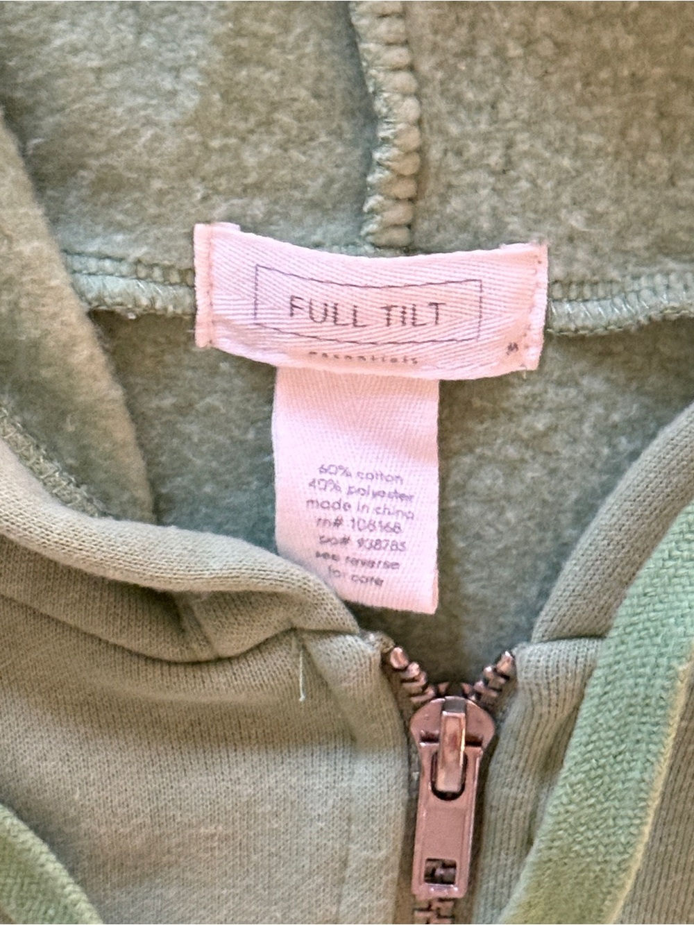 Full Tilt Women’s Sage Mint Green Hoodie Zip Up Jacket Casual Size Medium - Picture 3 of 5